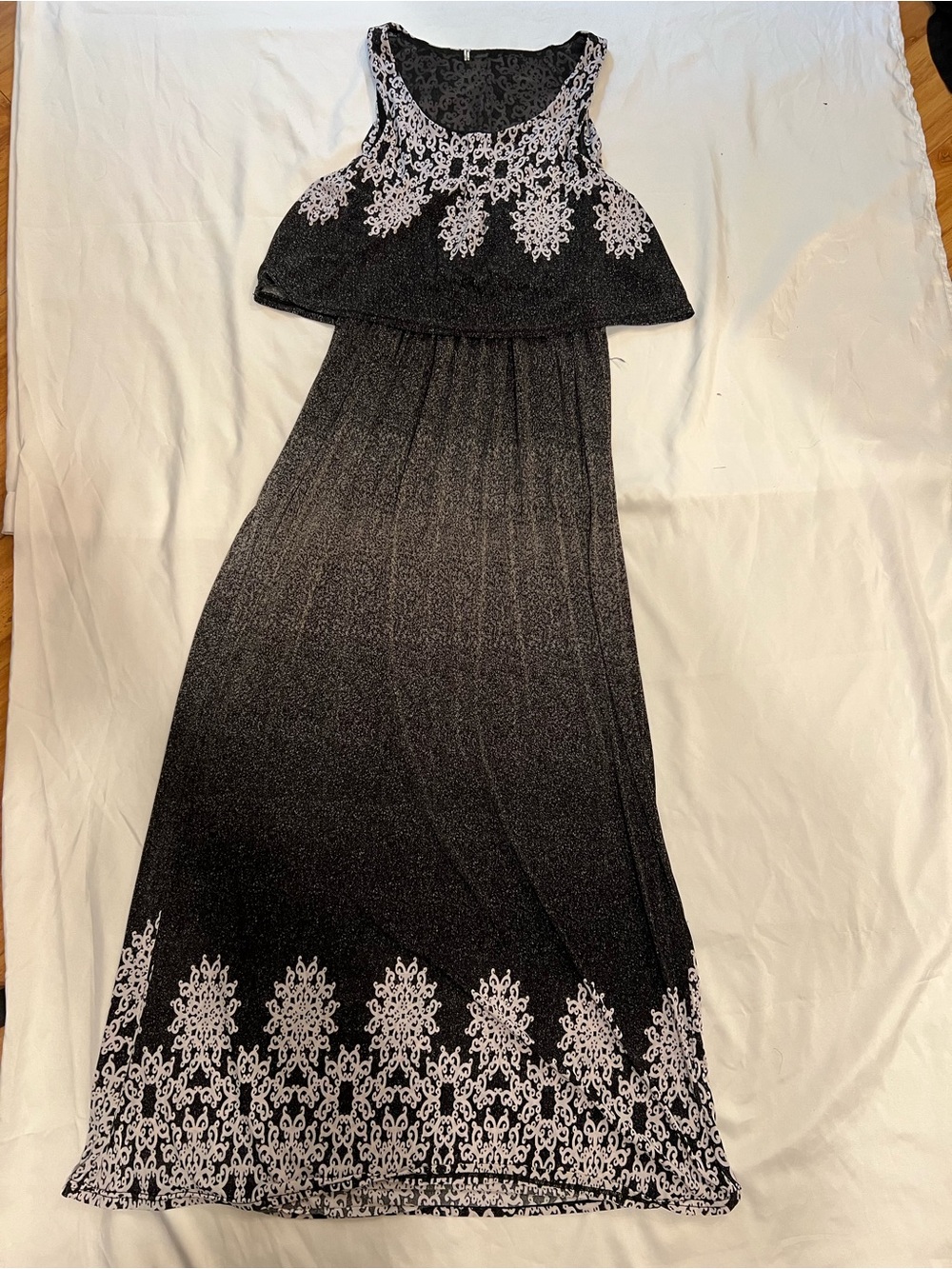 Black Maxi Dress with White Lace Border